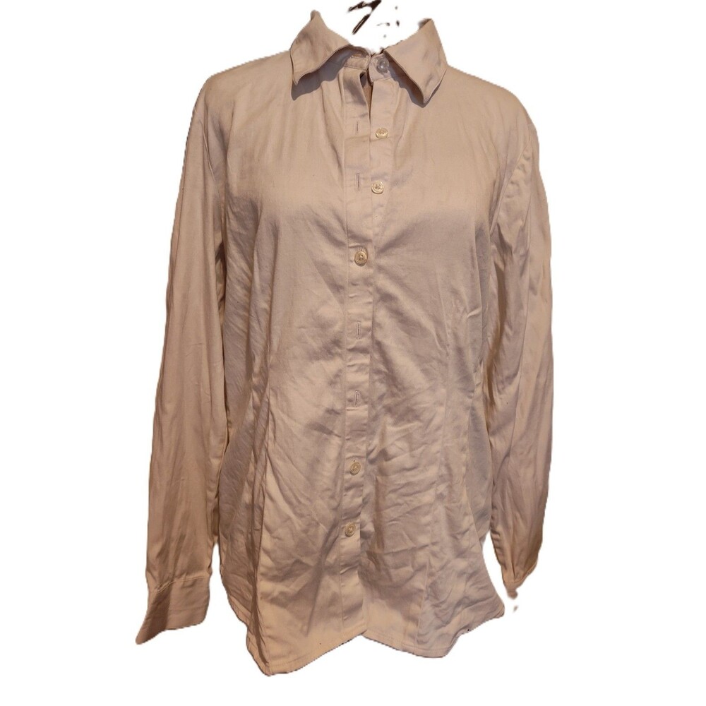 Van Heusen Fitted Stretch Women's White Long Sleeve Button Down Dress Shirt Sz M